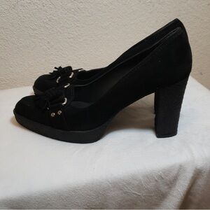 Stuart Weitzman Black Suede Tassel Block Heel Loafers- never worn.